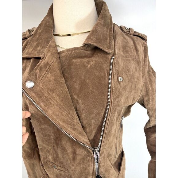 New Blank NYC Suede Moto Jacket Womens Medium Coffee Bean Brown Leather - Picture 5 of 13